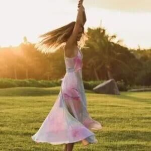 Hutch Alden Rainbow Sequin Maxi Wrap Dress size M boho retro barbie artsy chic